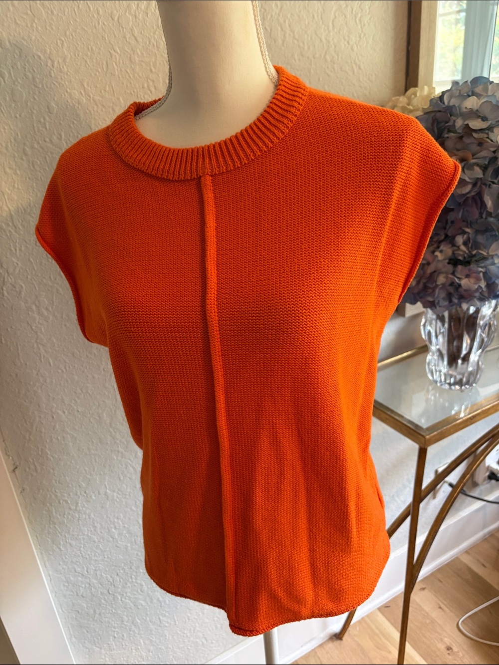 Orange sweater vest, Knit Cap Sleeve Top Sz small